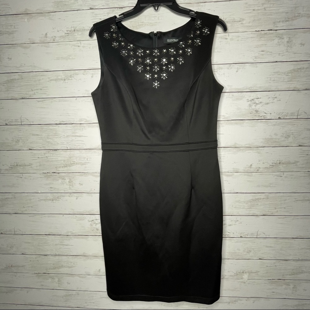 Ellen Tracy Black Beaded Cocktail Dress